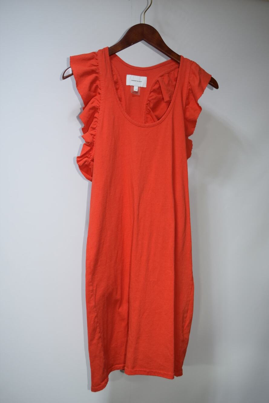 Current/Elliott Women’s Size 1 Red Orange Ruffle Sleeve Midi T-Shirt Dress